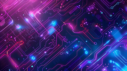 Obraz premium Futuristic abstract background with illuminated neon lines and circuit board, reflecting a technology concept. Digital art focused on high tech and innovation.