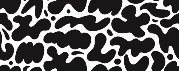 Seamless pattern with organic shapes and fluid forms. Groovy funky liquid shapes. Vector illustration with wavy figures. Modern contemporary figures, Irregular fluid bubbles and doodle pattern.