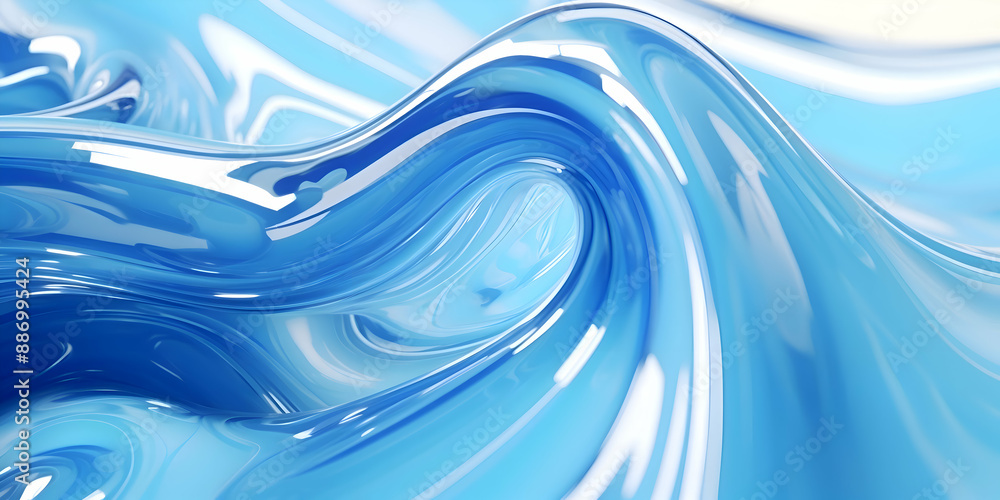 Poster 3d rendering curve silver blue fluid liquid wallpaper. turquise water color swirl gradient mesh. viv