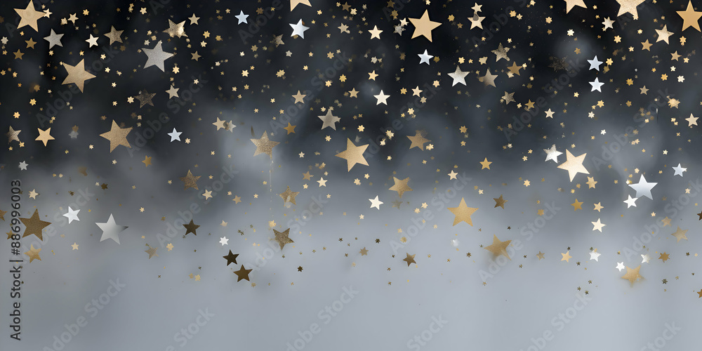 Poster golden glitter with bokeh effect on dark background