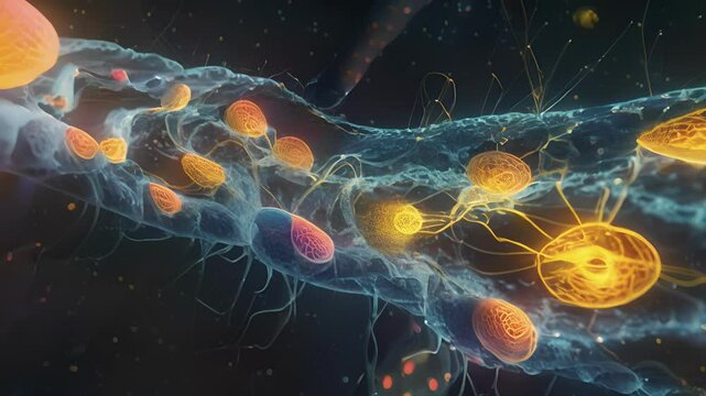 A microscopic view of a rie in action releasing a newly synthesized protein into the cytoplasm for use in the cell.