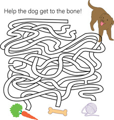 Find right way to the Bone. Puzzle Game with answer. Learning Labyrinth conundrum. Education worksheet.