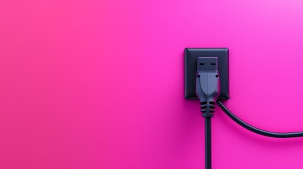 The black plug is plugged into the power lines on pink and magenta background