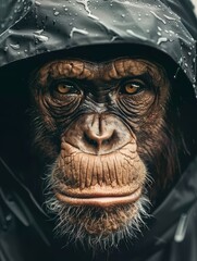 Close up of a wise monkey face looking with determination in his eyes