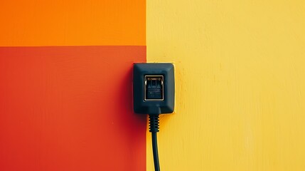 The black plug is plugged into the power lines on yellow and salmon background