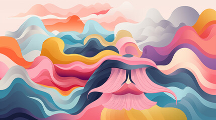 Colorful Abstract Landscape with Flowing Curves and Pastel Hues