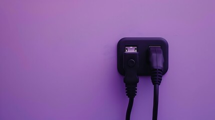 The black plug is plugged into the power lines on lavender background