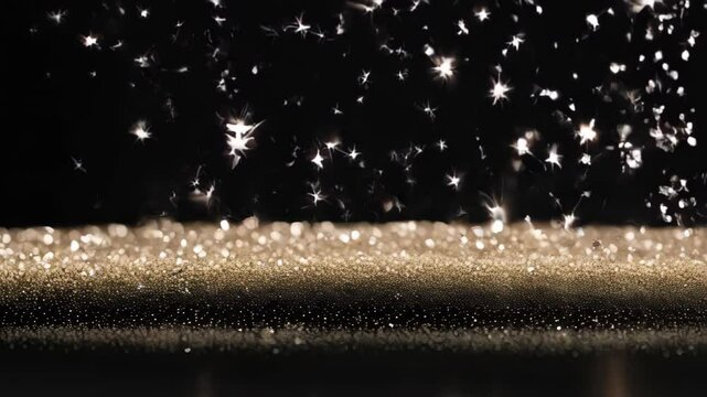 festive background of falling sparkling sparkles, bokeh, lights, sparks, starfall