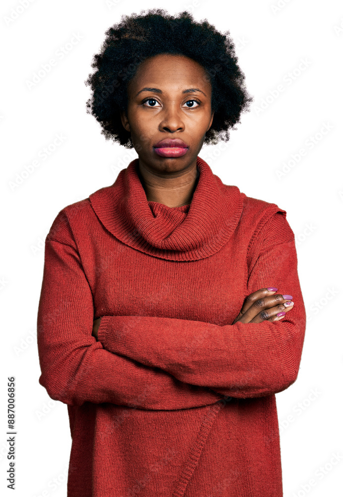 Sticker african american woman with afro hair with arms crossed gesture relaxed with serious expression on f