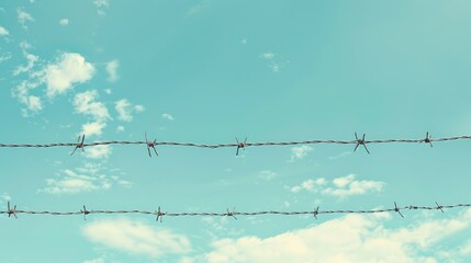 Barbed wire against a blue sky