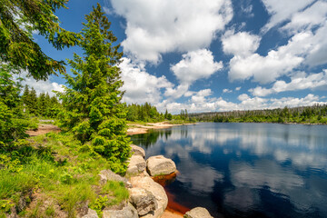 A view of the Oderteich pond in the Harz Mountains in Germany