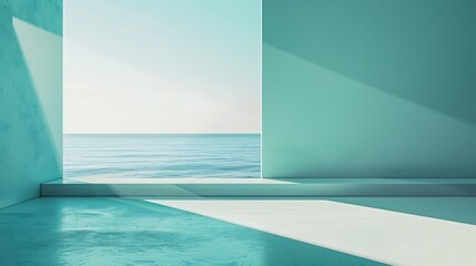 Fototapeta premium Radiant light on teal sea, clean and bright constructivism style