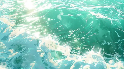 Radiant sunlight on emerald green ocean, clean and bright digital illustration