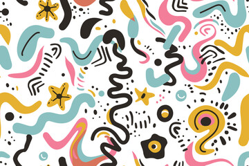  Wavy Swirl Trippy seamless pattern. Geometric bright color funky groovy 90s cartoon isolated print pattern. Vector illustration on white background