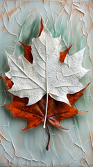 Contrasting Textures: White and Brown Maple Leaves on Cracked Background