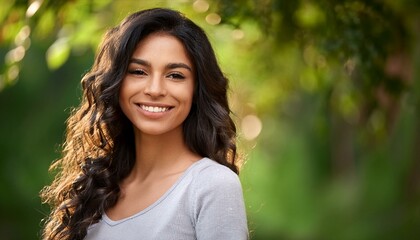 Fototapeta premium gorgeous woman over greenery background, AI generated