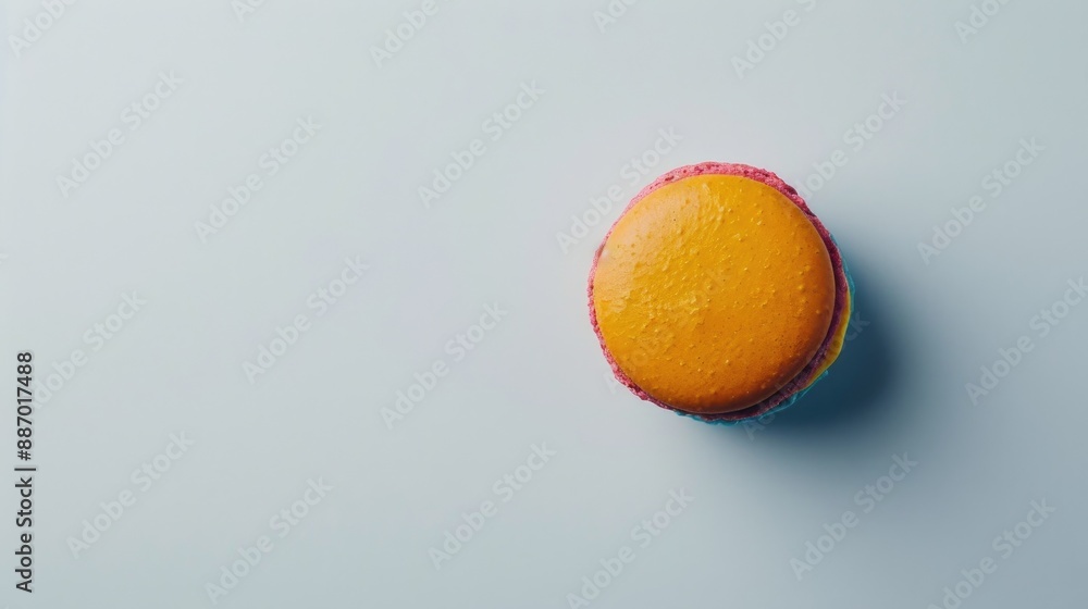 Poster colorful macaroon with empty space above on plain backdrop
