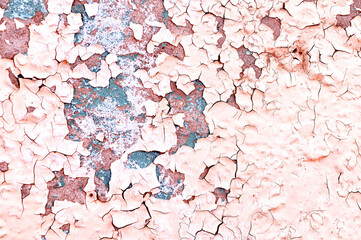 Peeling paint texture, light beige and blue peeling paint on the old rough concrete surface