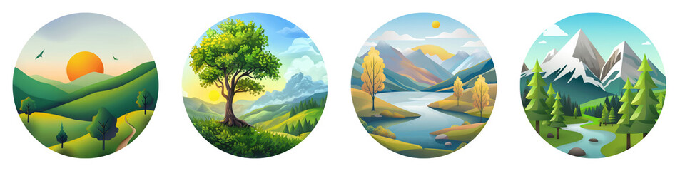 Landscape clipart collection, symbol, logos, icons isolated on transparent background