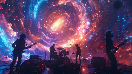 Band Performing in Front of Cosmic Vortex