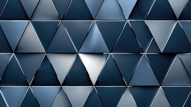 Navy blue and silver abstract pattern with repeating triangles, minimal geometric design, matte finish for corporate background. Navy blue silver abstract pattern