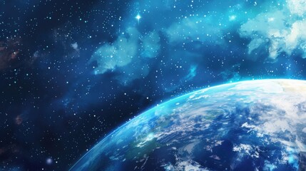 Obraz premium International Day Ozone Layer. Horizontal banner. Planet earth surrounded by clouds. The problem of climate change. Concept of environmental problems and global warming. Free space for text