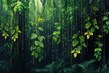 Obraz premium Rainy Night in a Green Forest with Lush Trees and Vibrant Nature
