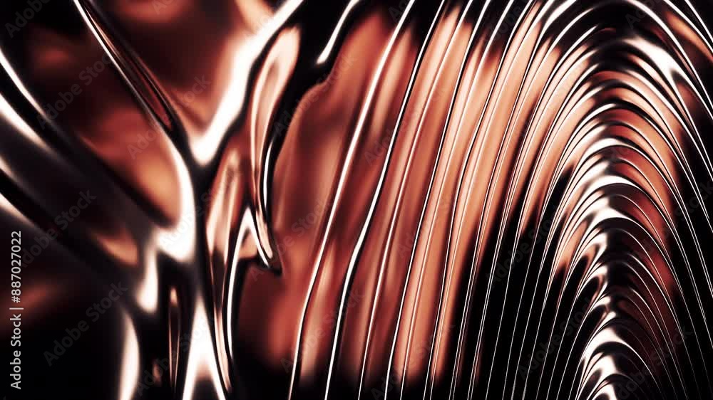 Poster abstract metallic waves with warm tones and dynamic patterns creating a stylish decor with elegance.