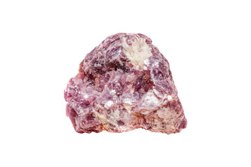 Lepidolite mineral stone in the rock a white background close up