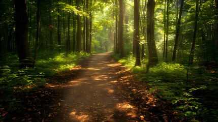 Obraz premium Tranquil Forest Path: A Journey of Serene Discovery and Connection to Nature’s Timeless Beauty