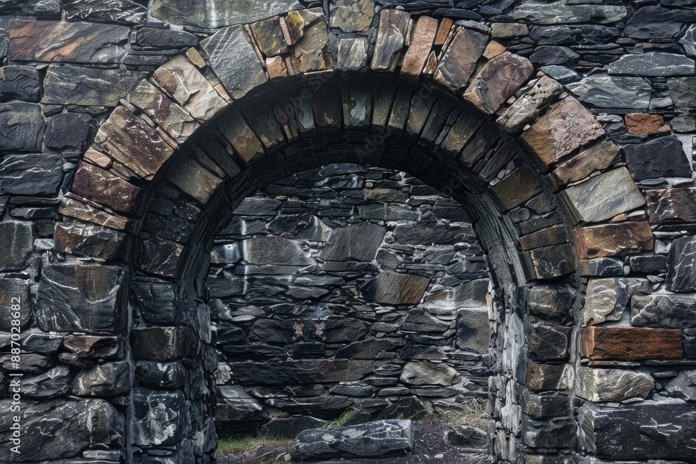 Poster a stone arch with a clock face on it