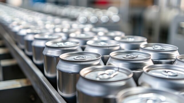 A row of cans on a conveyor belt - Powered by Adobe