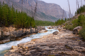 Stormy Mountain River flows in the middle of the rocky gorge, Kootenay National Park, Vermilion...