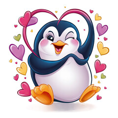 Obraz premium Isolated PNG Cartoon Penguin Love, GENERATIVE AI