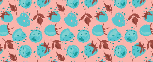  Fresh, delicious berry seamless pattern. Abstract raspberry pattern in flat style. Vector background.