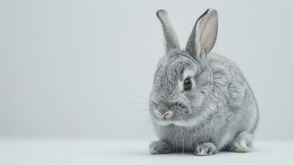 Cute gray bunnies on a white backdrop