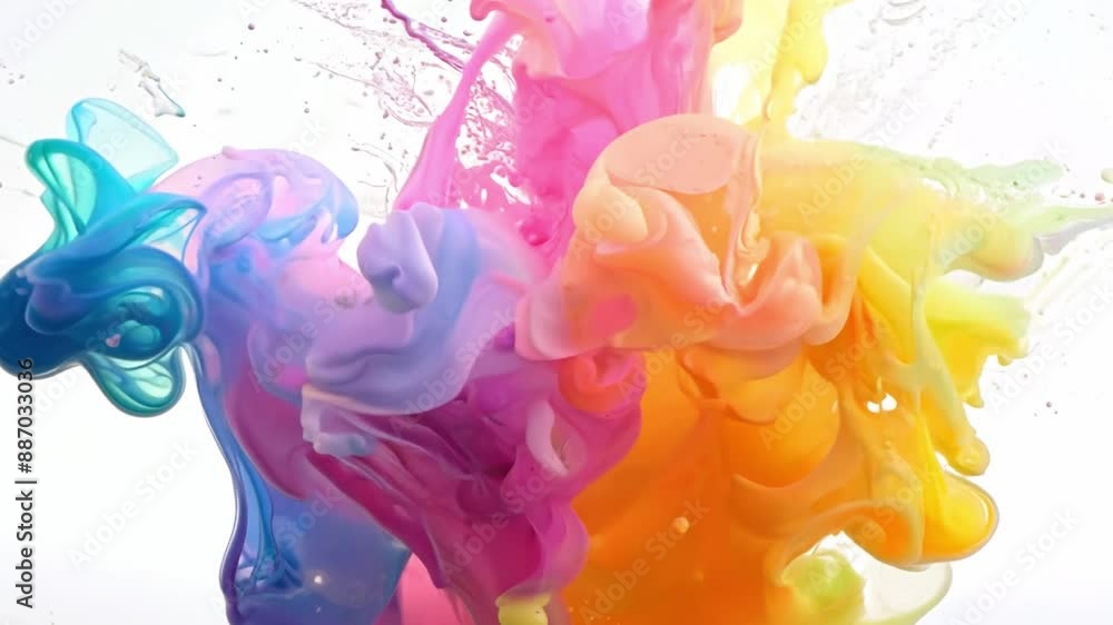Poster A burst of vibrant paint explodes against a white background, creating a colorful and abstract design.