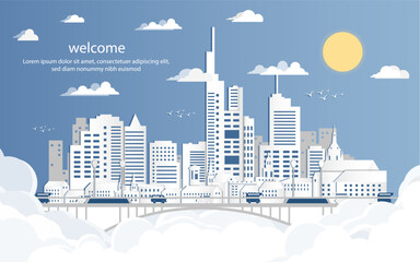 Fototapeta premium Wallpaper Landscape city above in the sky illustration