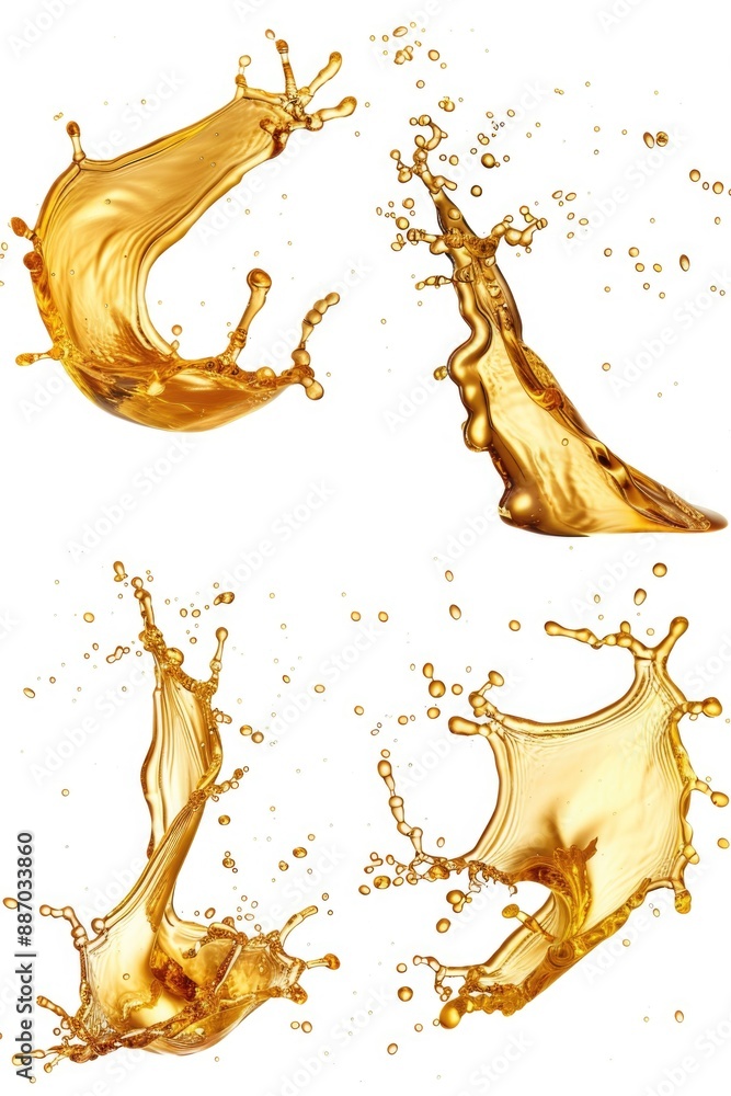 Poster a set of four splashes of liquid on a white background, suitable for use in design and illustration