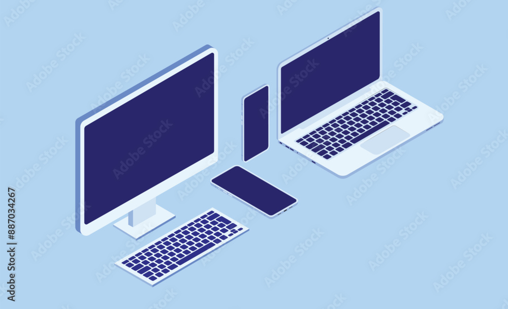 Leinwandbilder isometric vector computers and phones - mockup and template illustration of desktop pc, laptop compu
