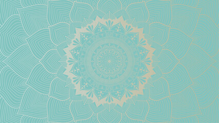 Round mandala on dreamy peach fuzz gradient background. Translucent mesh pattern in the form of a mandala. Mandala with floral patterns. Pastel Yoga template. Gradient background with round mandala.