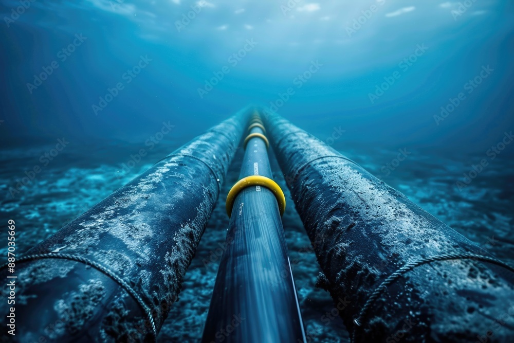 Poster a pipe submerged in the middle of a body of water, suitable for use as an illustration or concept ar