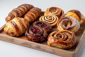 Fototapeta premium A Wooden Tray of Assorted Pastries