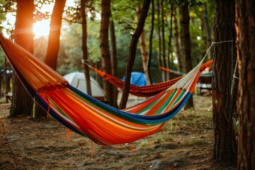 Swinging Hammock In the forest. Generative AI