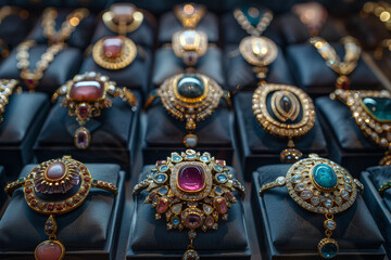 Obraz premium A collection of antique jewelry in a museum, illustrating history. Concept of preservation and cultural artifacts. Generative Ai.