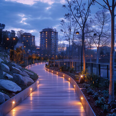 Fototapeta premium a long wooden walkway