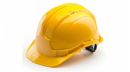 Fototapeta premium A bright yellow hard hat, essential for safety in construction or industrial environments, symbolizing protection, reliability, and adherence to safety standards and regulations.