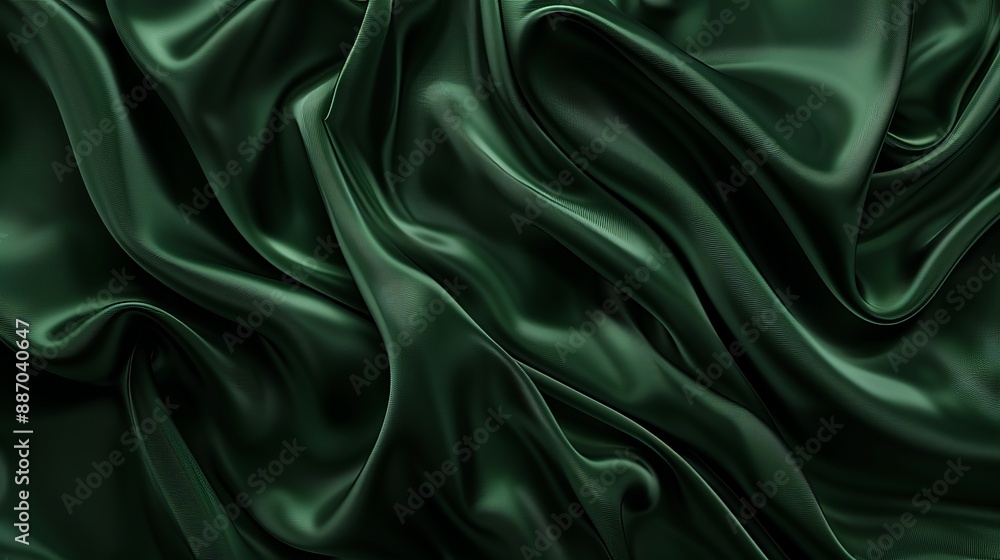 Poster closeup of the texture of dark green silk showcasing its smooth surface and elegant appearance toned