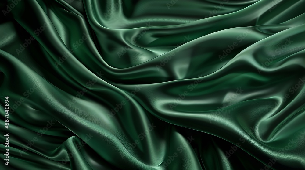 Poster closeup of the texture of dark green silk showcasing its smooth surface and elegant appearance toned