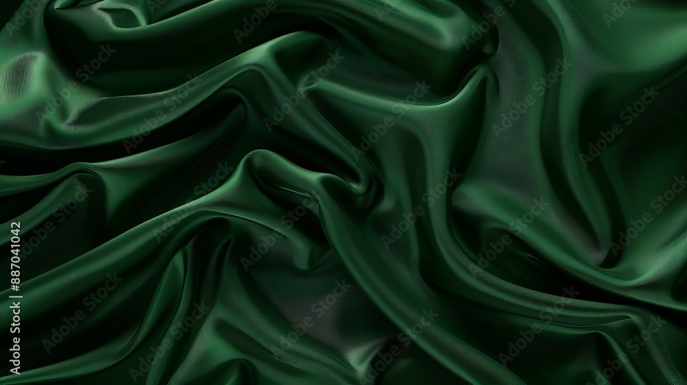 Poster closeup of the texture of dark green silk showcasing its smooth surface and elegant appearance toned